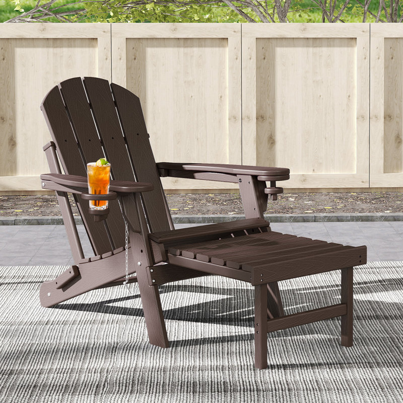 Cait Foldable Outdoor Adirondack Chair With Ottoman, Brownwood