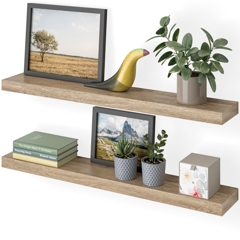 Oak 36'' Floating Wall Shelves with Invisible Brackets