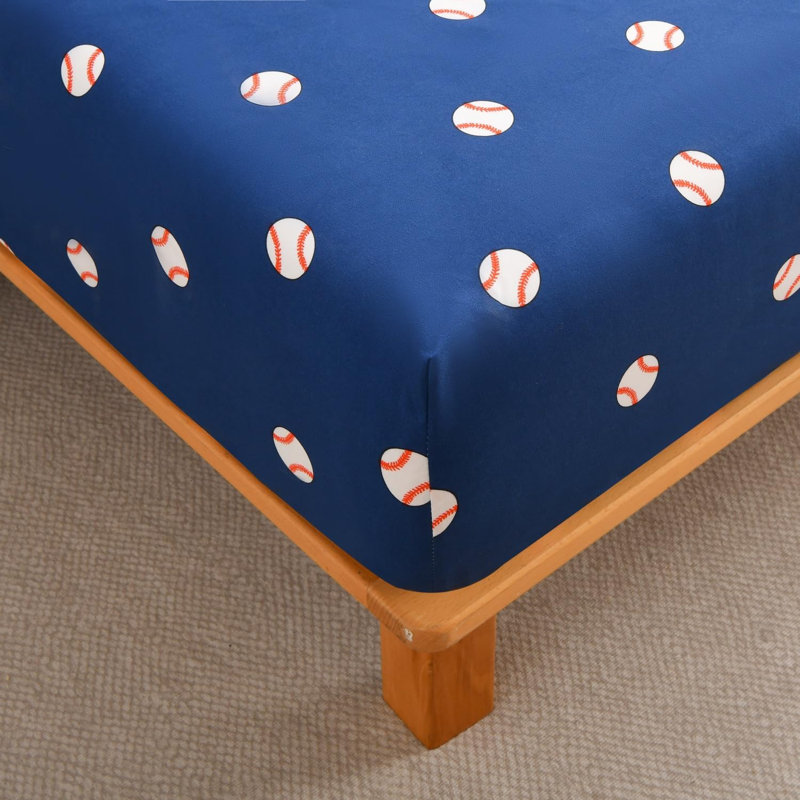 Kids/Teens Sports Fitted Sheet, 2-Pack – 2 Fitted Sheets + 4 Pillowcases (No Flat Sheet), Twin, Navy White Baseball