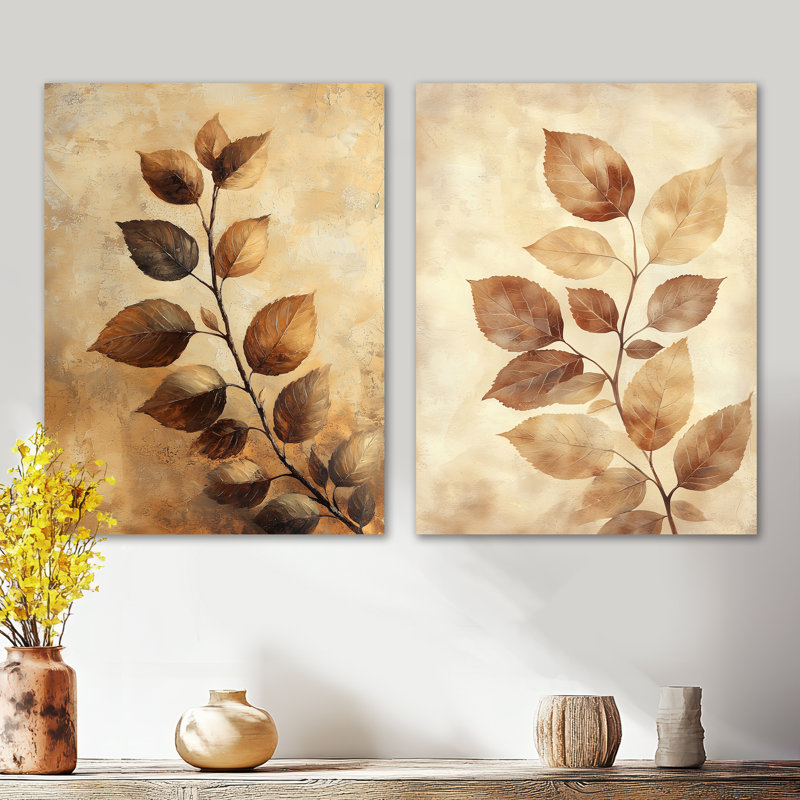 «Brown Faded Leaves II - Foliage», impression murale 2 pièces, 32" H x 48" W
