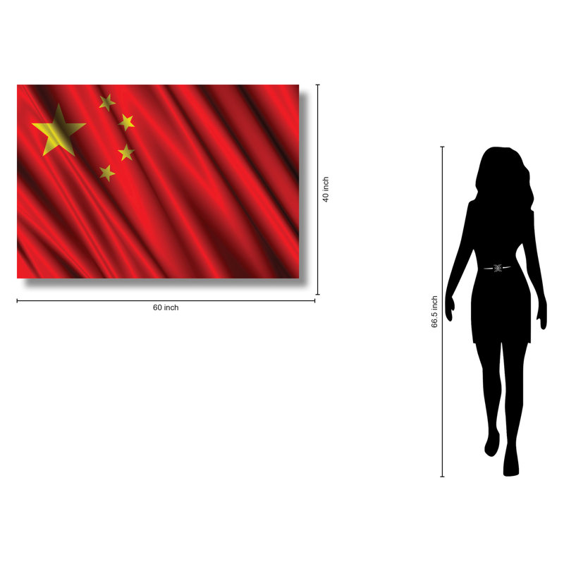 Art mural en verre trempé sans cadre avec drapeau chinois - 40 po x 60 po