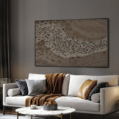 Extra Large Wall Art Fabric Print - Buffalo Migration Earth-Tone Wildlife with Herd Movement in Natural Landscape Artwork Decor for Living Room or Bedroom - "Frame Assembly Required (Unfinished Frame)"