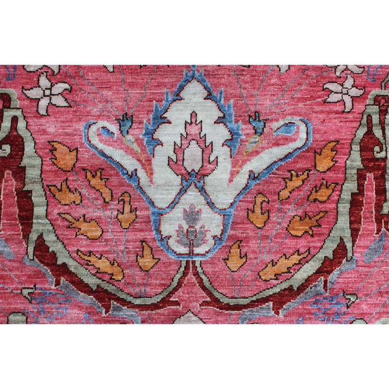 Tapis unique noué à la main de haute qualité en beige / corail / bleu