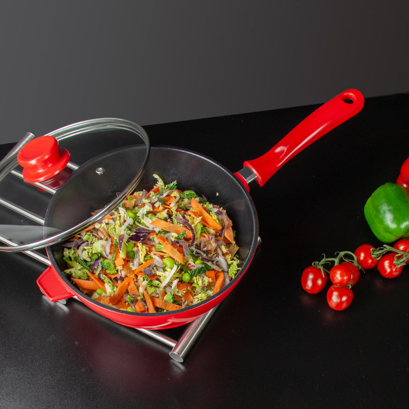 SQ Professional Nea Non-Stick Aluminum Saute Pan with Lid, 2.2 L, Red