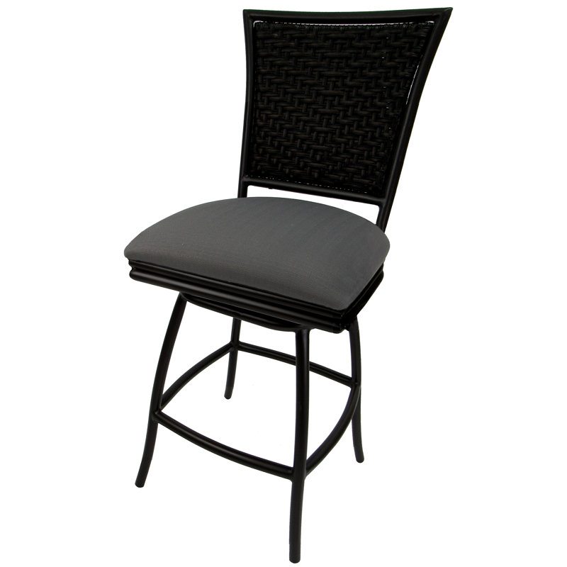 Outdoor Custom Black Bar Stools Powder Coated Aluminum Outdoor 26'' Counter Stool with Cushion, Dark Grey