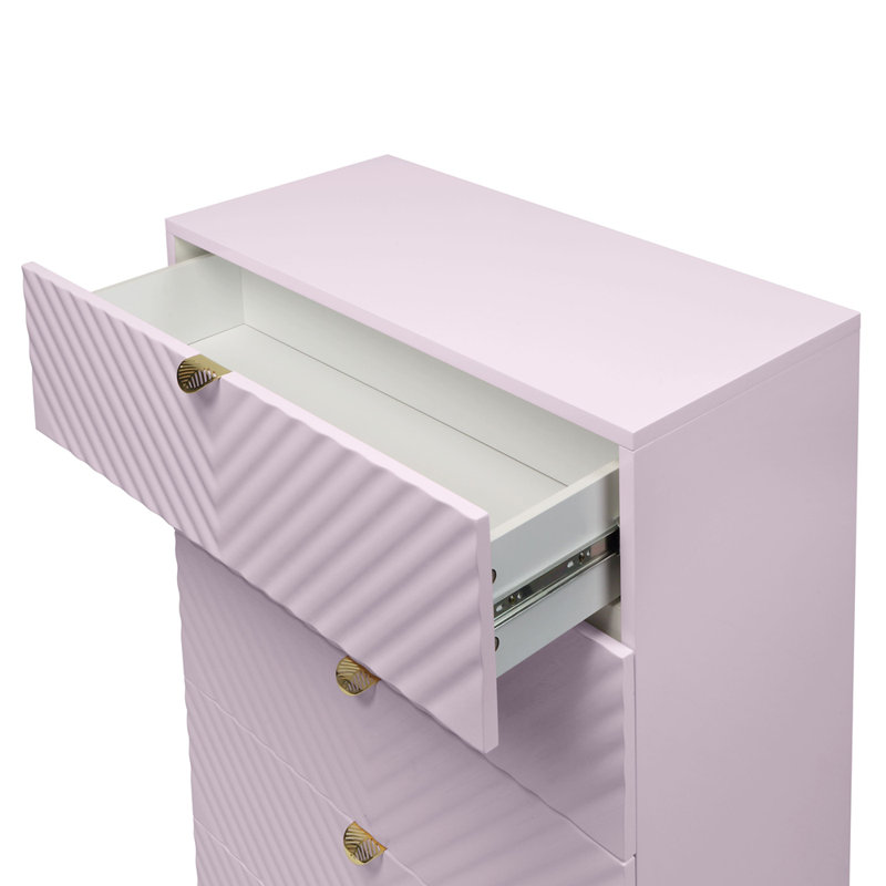 Commode à finition brillante rose Gaines avec tiroirs spacieux, parfaite pour les solutions de rangement modernes et élégantes.