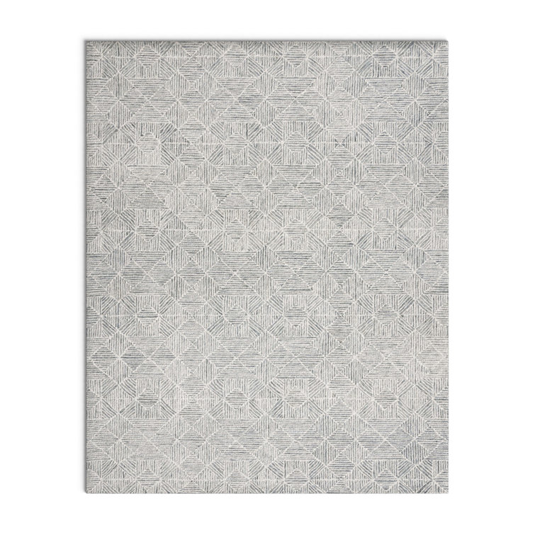 Linsly Geometric Handmade Tufted Wool/Cotton Light Green/Ivory Area Rug