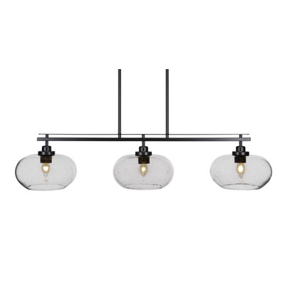 Bove 3 Light Island Light Shown In Matte Black Finish With 7" Clear Bubble Glass