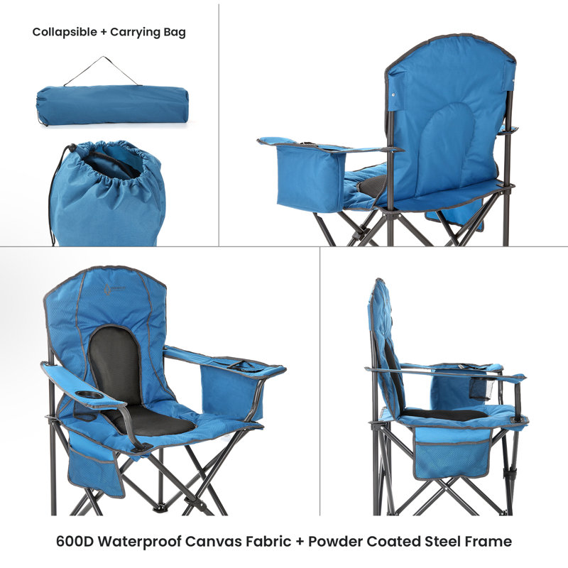 Alloy Steel Portable Folding Camp Chair with Cooler - Blue