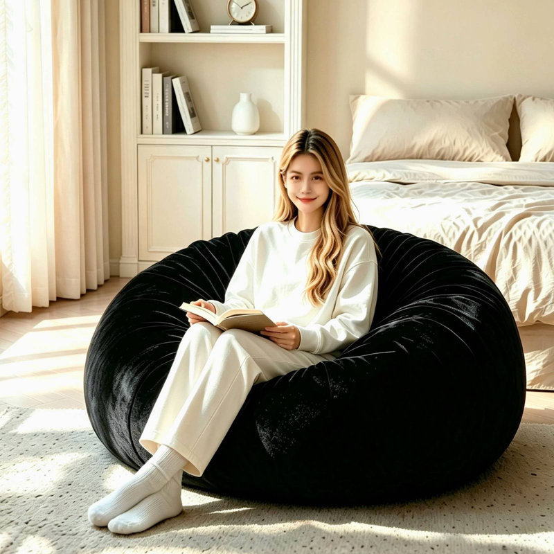 Pouf rechargeable en mousse, canapé d'angle pour salon, chambre, Mélange de coton noir