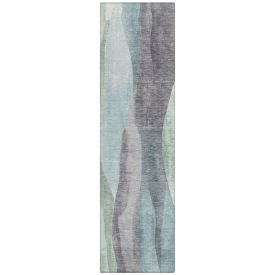 Machine Washable Indoor/Outdoor Xhevrie Teal Rug