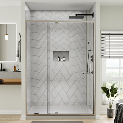 44-48" Wide X 71" High Pivot Semi-Frameless Shower Door With Clear Glass