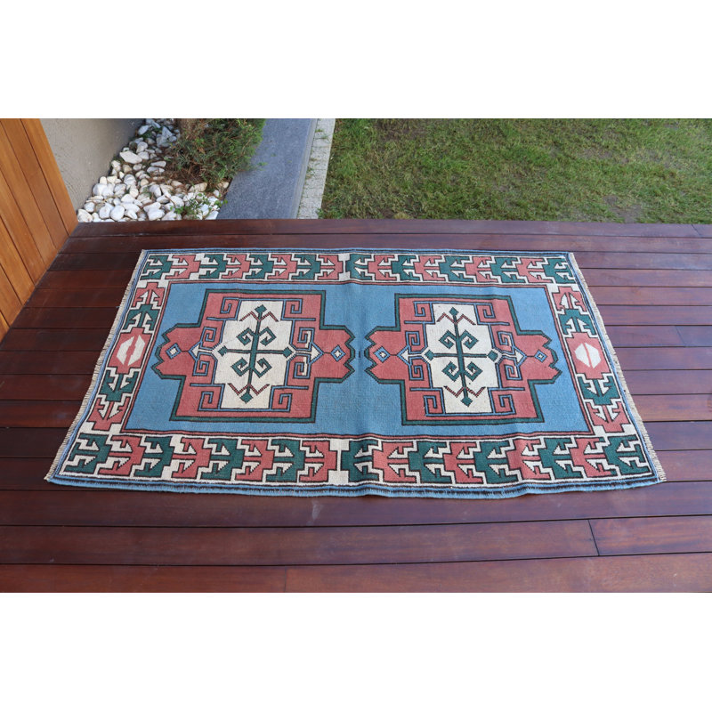 Grand tapis turc en laine fabriqué à la main avec motif géométrique pour le salon et la chambre à coucher