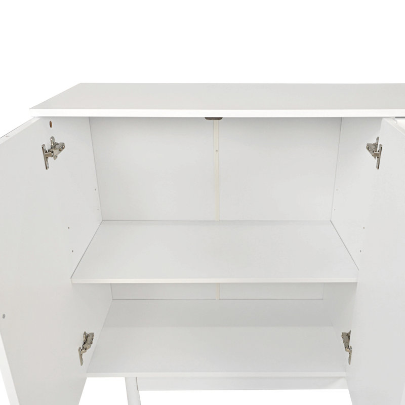 Élégante et fonctionnelle armoire de rangement à 4 portes avec pieds en pin, poignées en bois massif et panneau de fibres à densité moyenne, pour le salon, la chambre à coucher et la cuisine