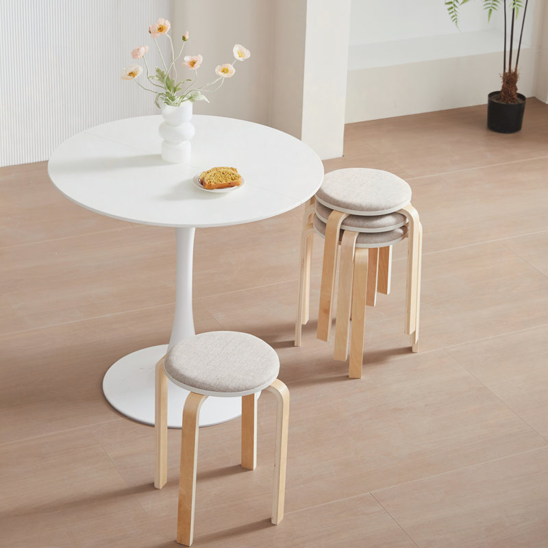 Set Of 4 Stackable Stools, Stackable Bentwood Stools, Round Backless Chairs For Dining Room, Kitchen, Classroom, Light Grey