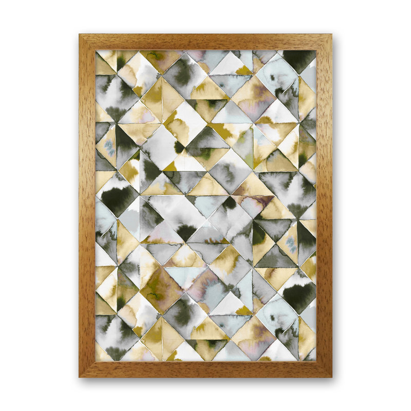 Moody Triangles Gold Silver - Print, Brown Framed, 46cm H x 34cm W x 3cm D