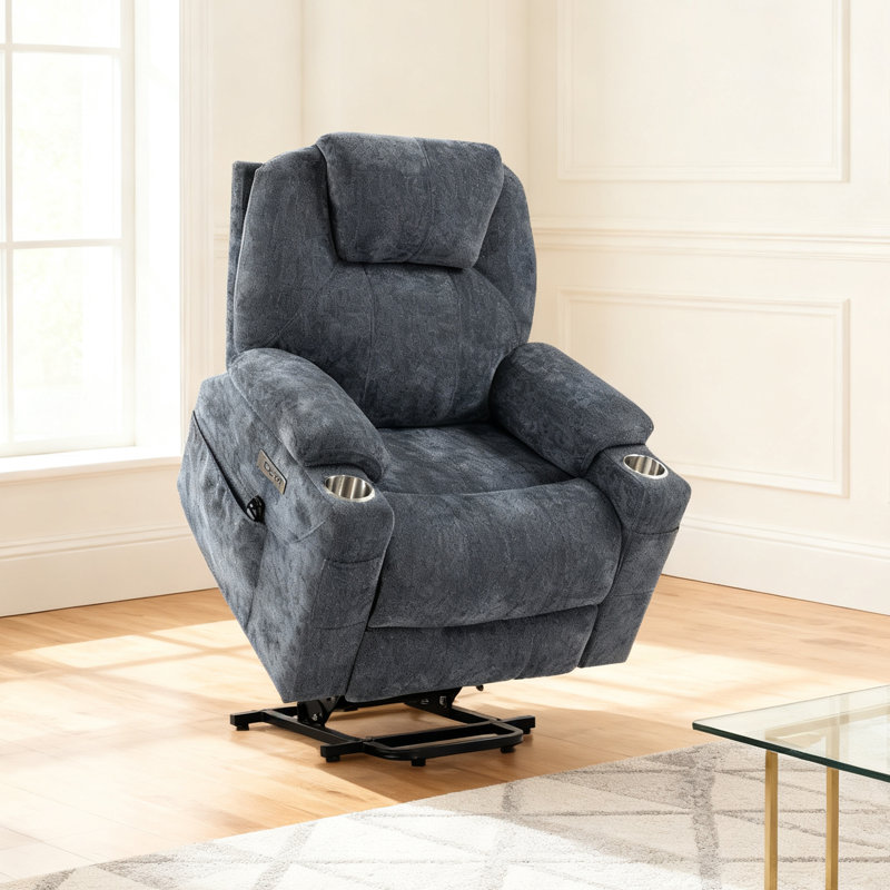 Fauteuil inclinable 350LB Power Lift - massage en 8 points et chaleur lombaire, charge USB / Type-C, revêtement en chenille avec porte-gobelets