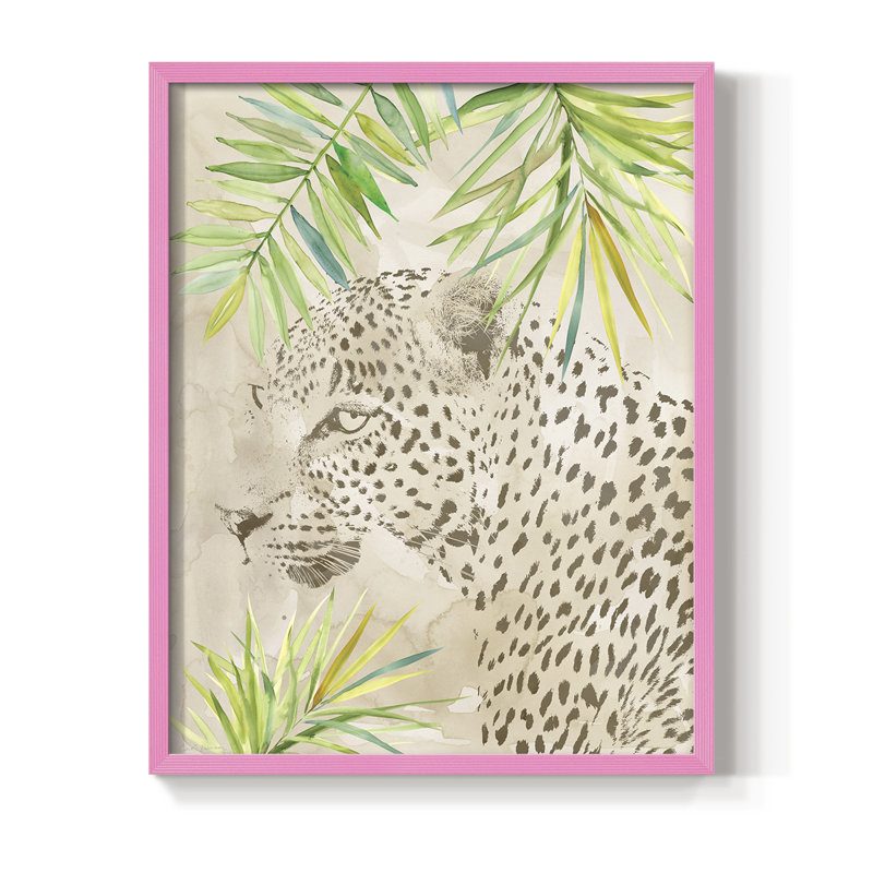 Boho Jungle Cat II, reproduction encadrée - bois massif, H 11 po x l 9 po, Rose