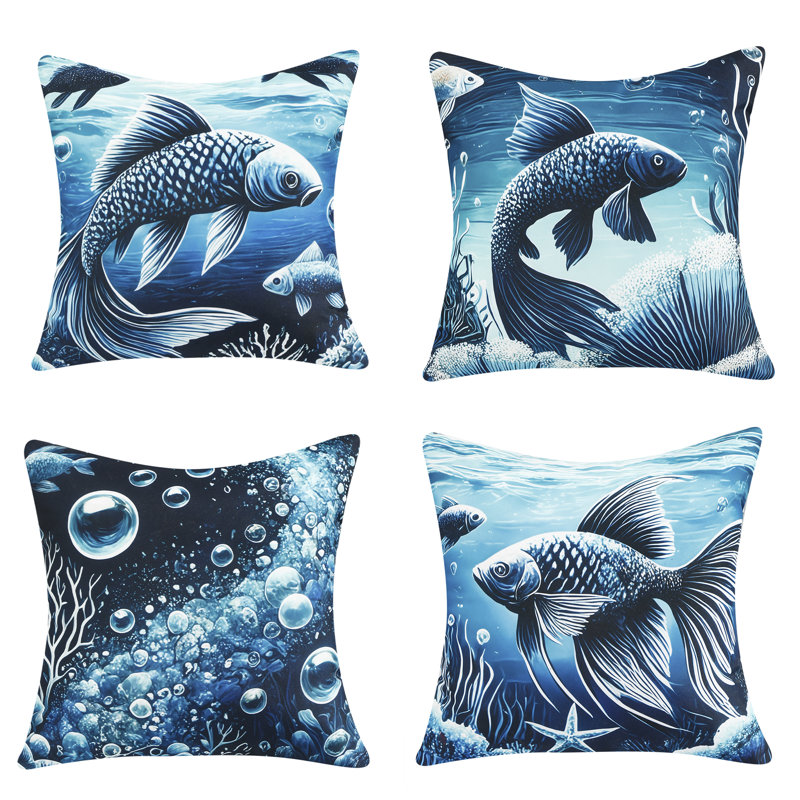 Indoor / Outdoor Animal Print Blue Square Throw Pillow Cover