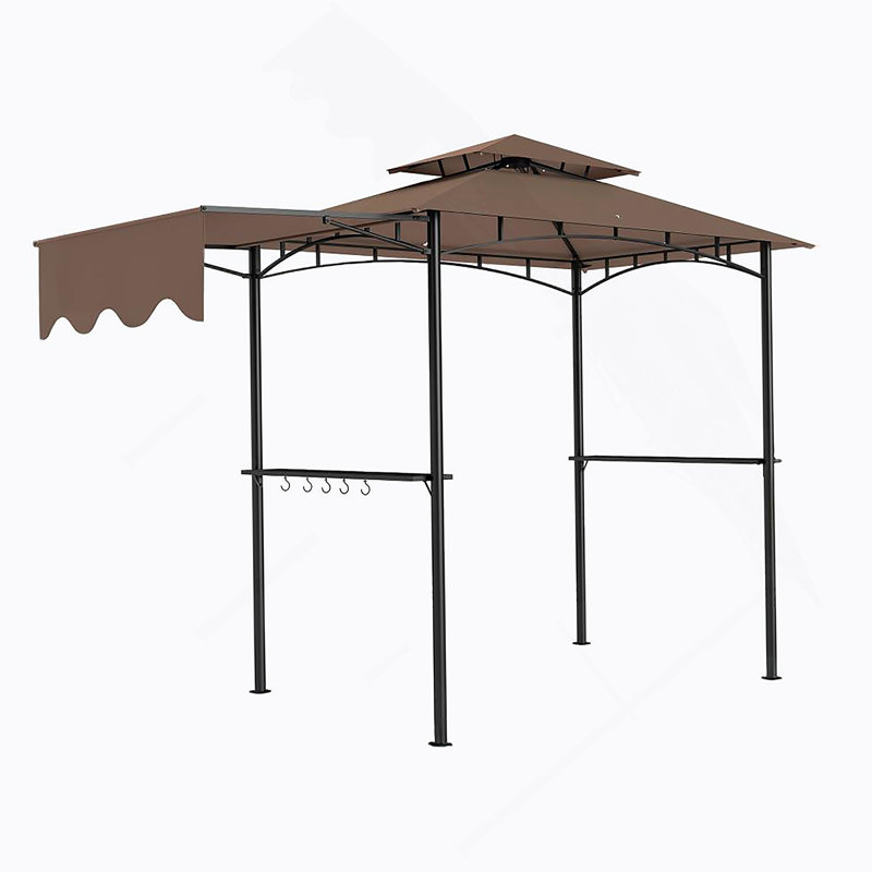 Ventilated Barbecue Gazebo Shelter,Outdoor Grill Gazebo,With Side Awning,Side Shelves And Hooks, Light Brown