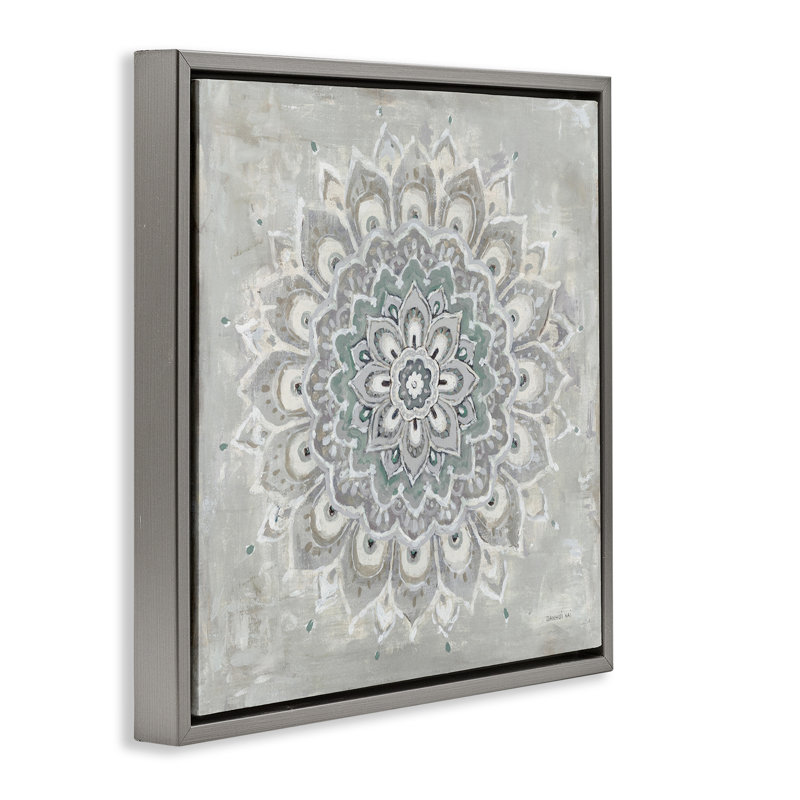 «Gentle Mandala Flower Floater Canvas» par Danhui Nai, Cadre flottant gris lustré, H 18 po x l 18 po x P 1,7 po