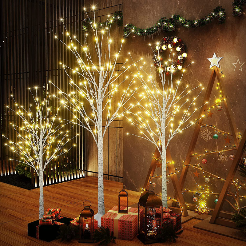 Arbre de Noël artificiel en bouleau 3 lumières DEL