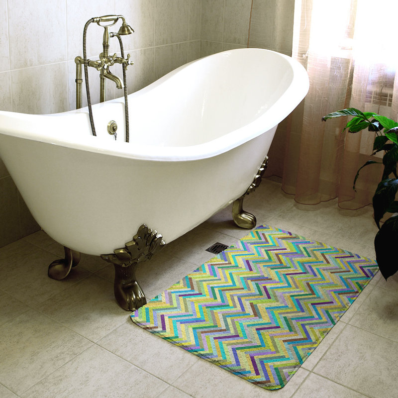 Tapis de bain rectangulaire à chevron antidérapant herringbone, l 17 po x L 24 po, Vert/jaune