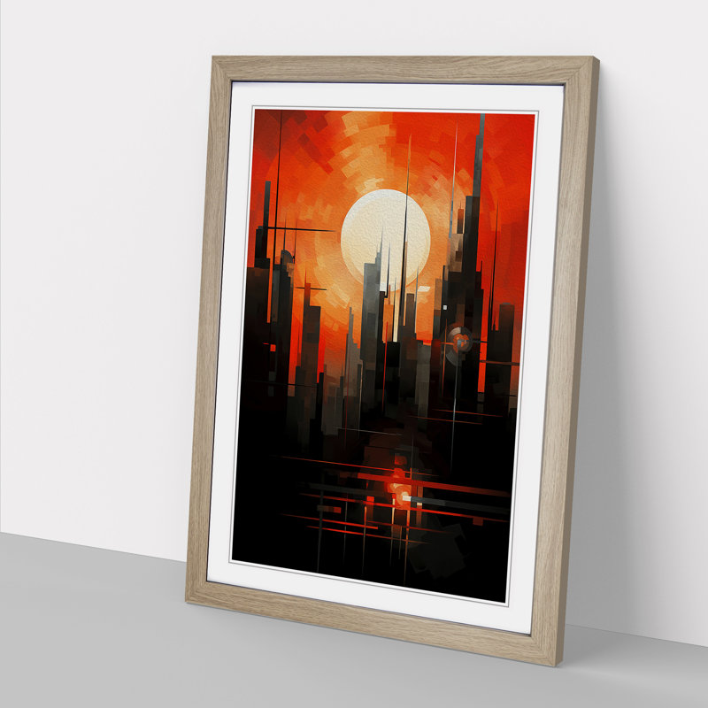 Sunset Constructivism No.2 - Single Picture Frame Print on Wood, 64cm H x 46cm W x 2cm D, Oak