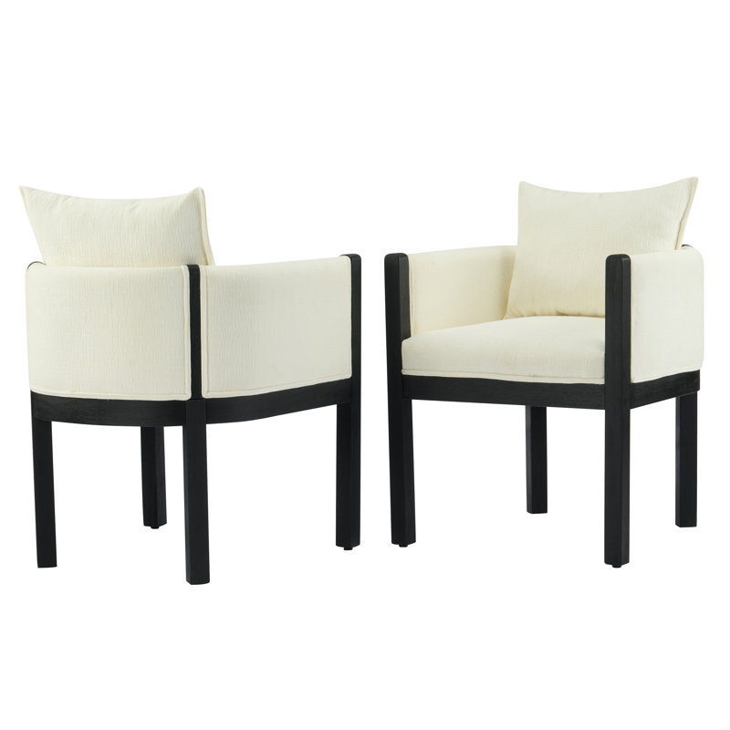 Merlean Linen Upholstered Dining Chairs With Rubberwood Frame, White, Black