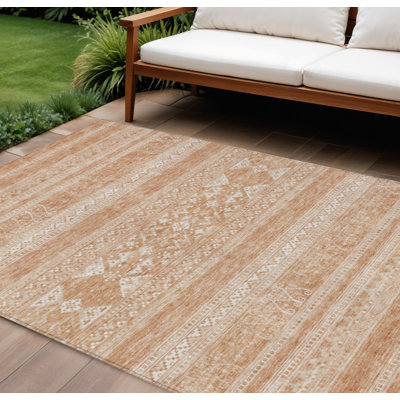 Tapis intérieur / extérieur lavable 9 pi x 12 pi cuivre et ivoire Southwestern