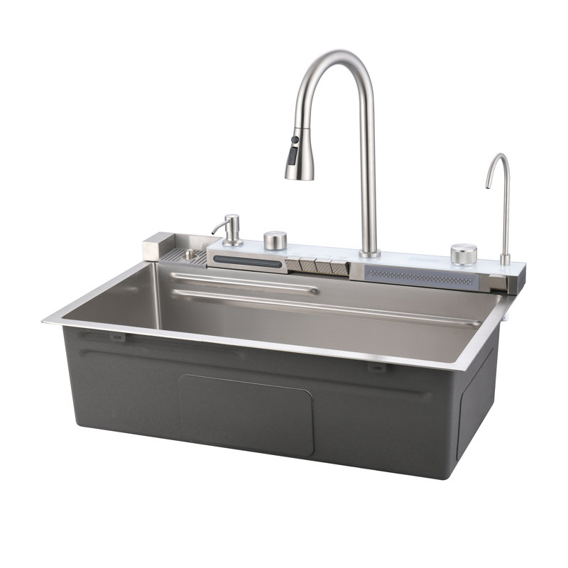 Évier de cuisine à simple cuve 30 "x 18" fait main en acier inoxydable avec planche à découper et passoire (ensemble de 8)