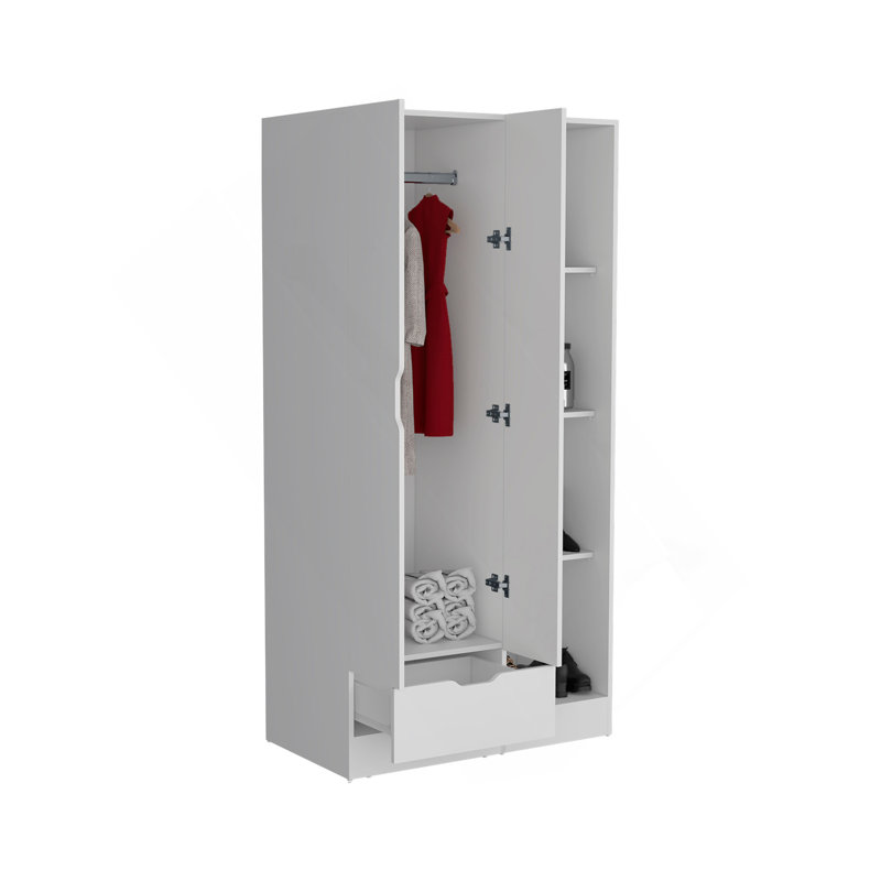 Armoire-penderie Memphis avec 4 tablettes de rangement et 1 tiroir blanc, White