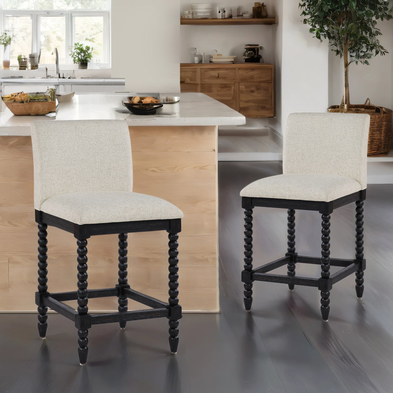 Tabouret de comptoir Tamami, Noir, Beige, 2