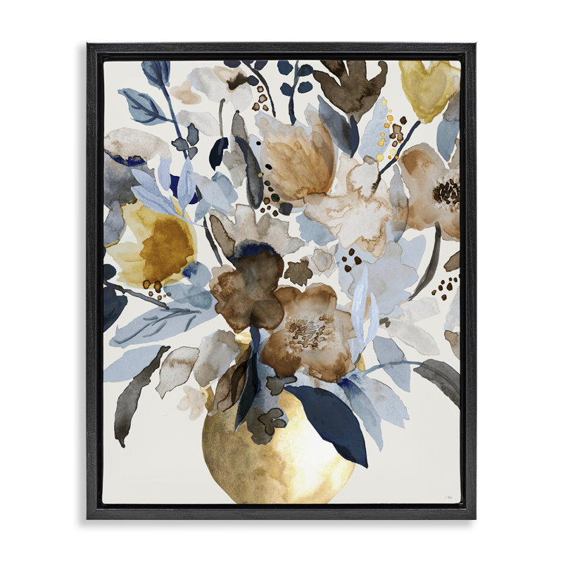 Bouquet avec effet aquarelle, Cadre flottant noir de jais, H 21 po x l 17 po