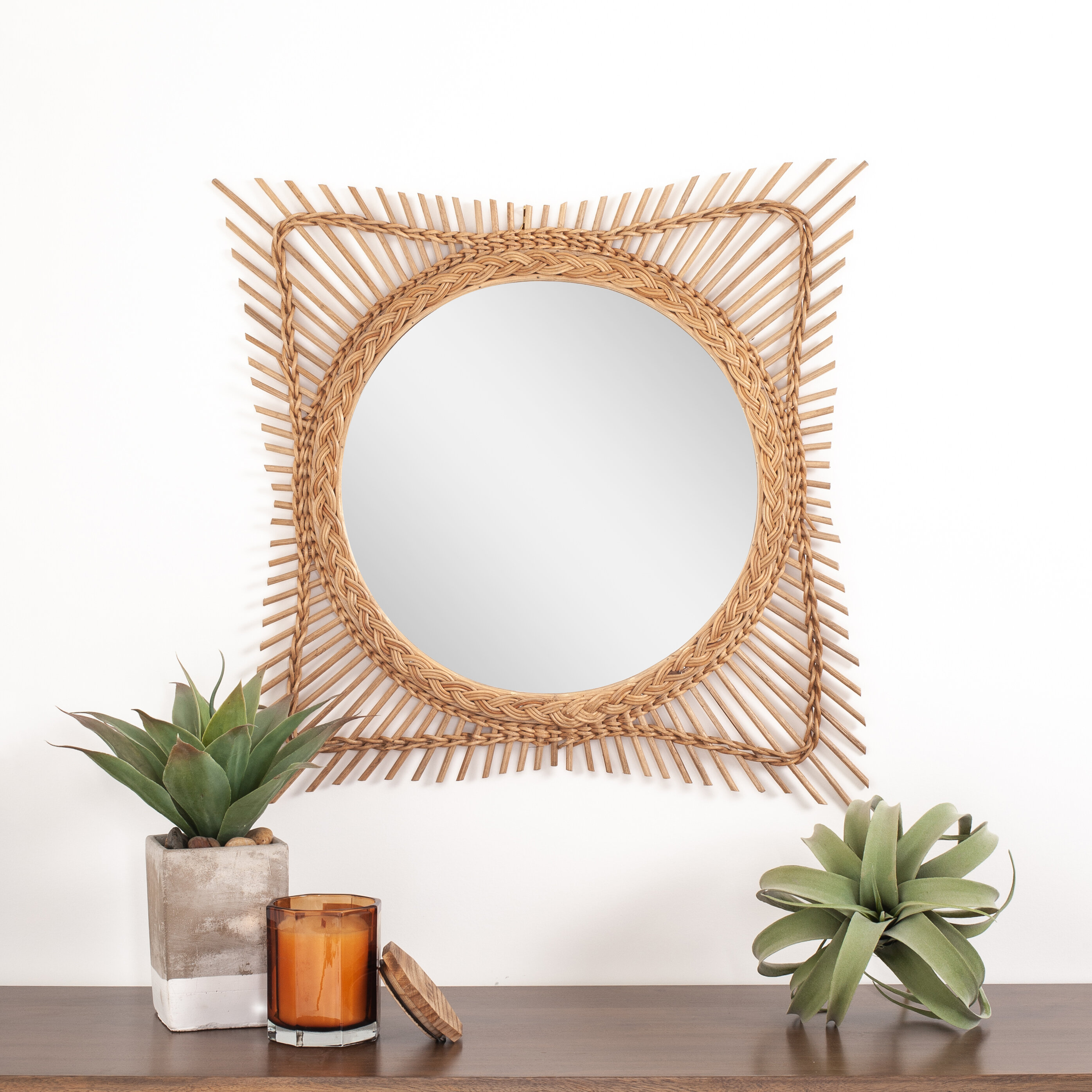 Dakota Fields Geir Rattan Flat Wall Mirror | Wayfair