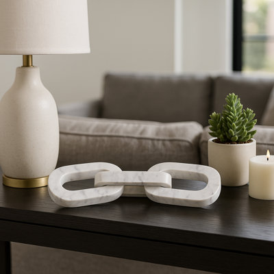 Usko Marble Chain Link Table Sculpture For Home Decor - Decorative Objects For Mantel And Coffee Table - Statue Inspired Decorations For Living Room - 14", White