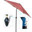 Parasol d'extérieur 9 pi avec rayures rouges - imperméable, décoloration, fabrication en acier élégante, inclinaison à bouton-poussoir-121453883
