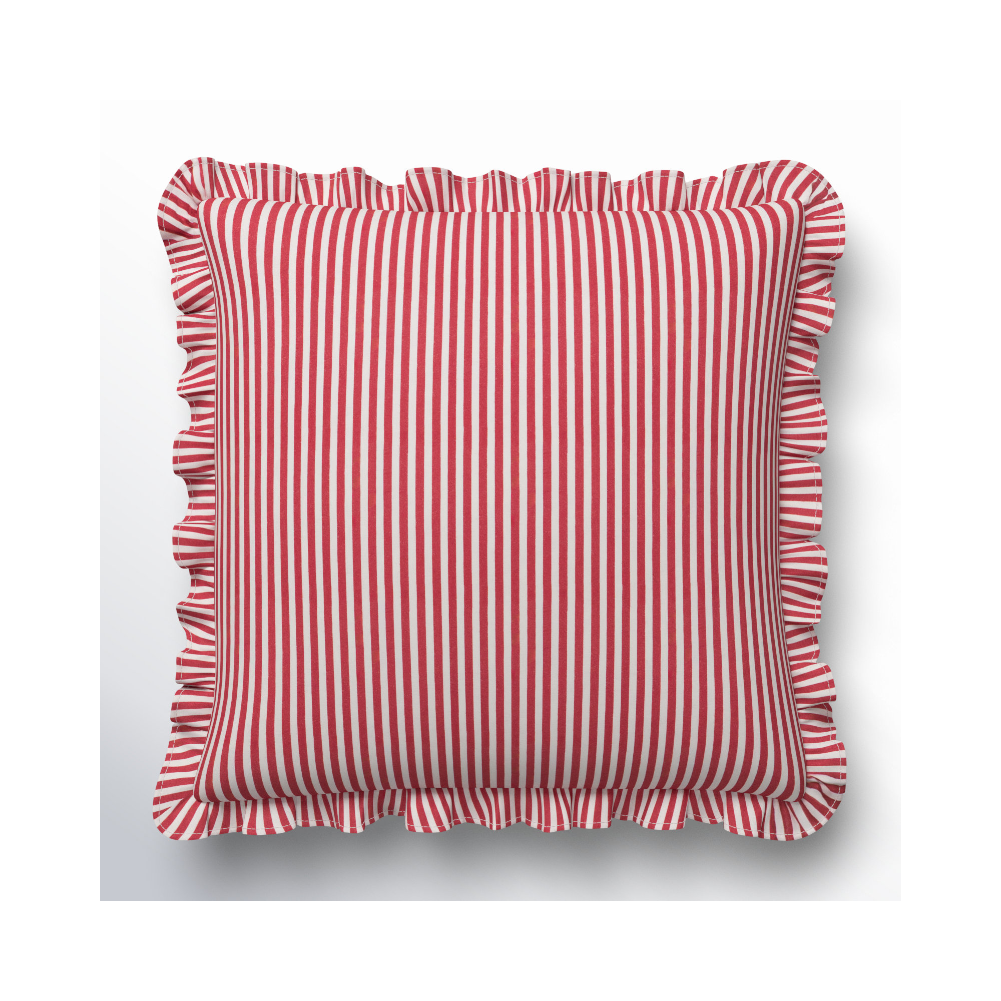 Aneatra Ruffled Cotton Throw Pillow, 18"H x 18"W, Pillow Cover Only - No Insert, Red Striped