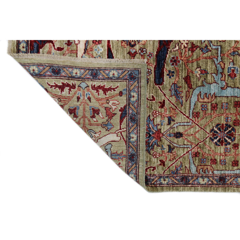 High-Quality Hand-Knotted Green And Navy Area Rug