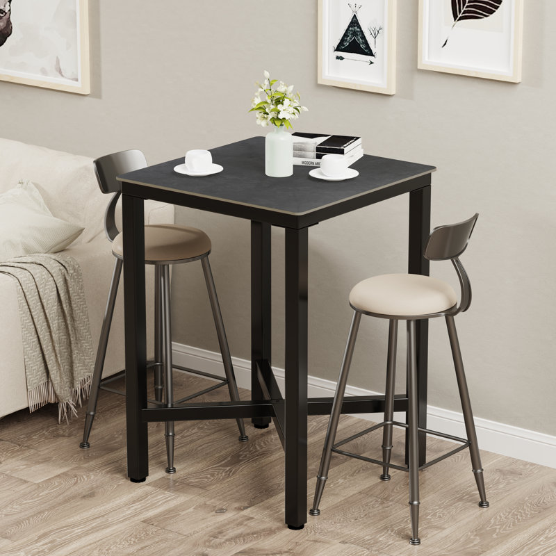 Mianca Marble Top Metal Base Dining Table, Dark Grey
