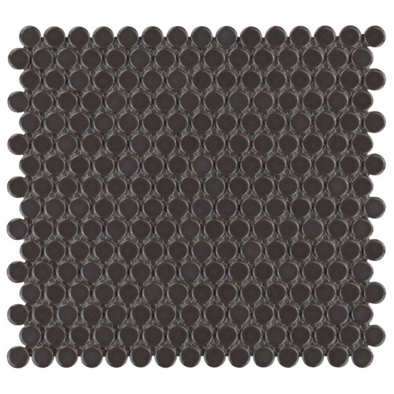Eden 1" Rimmed Penny Round Matte Porcelain Mosaic Tile, Charcoal