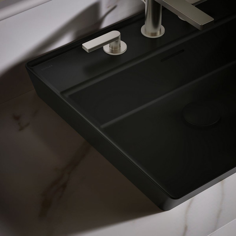 Brazn Rectangle Vessel Bathroom Sink, Honed Black, Honed Black, 4" Centers