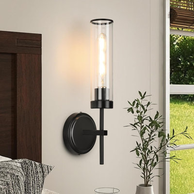 Modern Wall Sconces Set Of Two, Indoor Wall Lighting With Clear Glass Shade, Hardwired Installation For Bathroom, Bedroom, Living Room, And Corridor