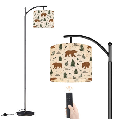 Lampe sur pied à arc avec abat-jour ajustable Silhouette ours marchant brume forêt de pin Lampe sur pied