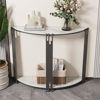 Fulmis Half-Mooned 39.4 Console Table Sintered Stone with 2-Tier Storage