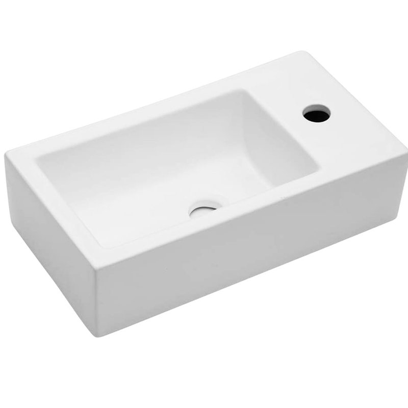 Lavabo de salle de bain en céramique blanche 18 x 10 pouces - fixation murale, faible absorption d'eau, blanc attrayant pour la salle de bain, finition lisse, accessoire pratique