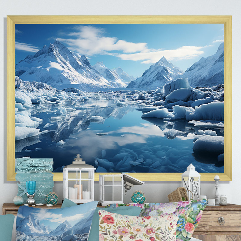 Bhav Glacier Glacial Reflections I - impression, Cadre doré simple, H 24 po x l 32 po x P 1 po