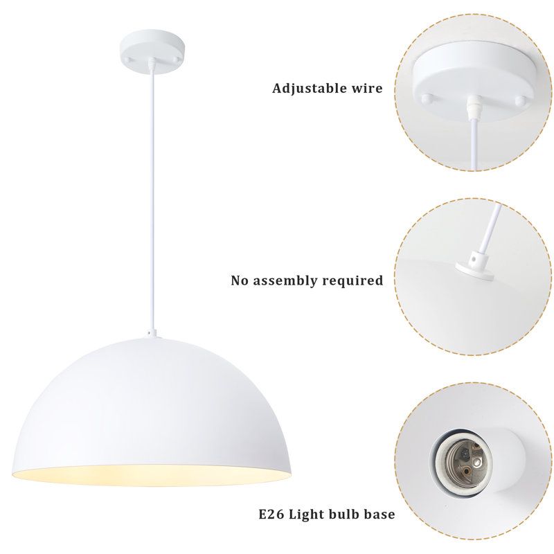 1 - Light Dimmable Single Dome Kitchen Island Pendant, White, 8.85" H x 17.71" W x 17.71" D
