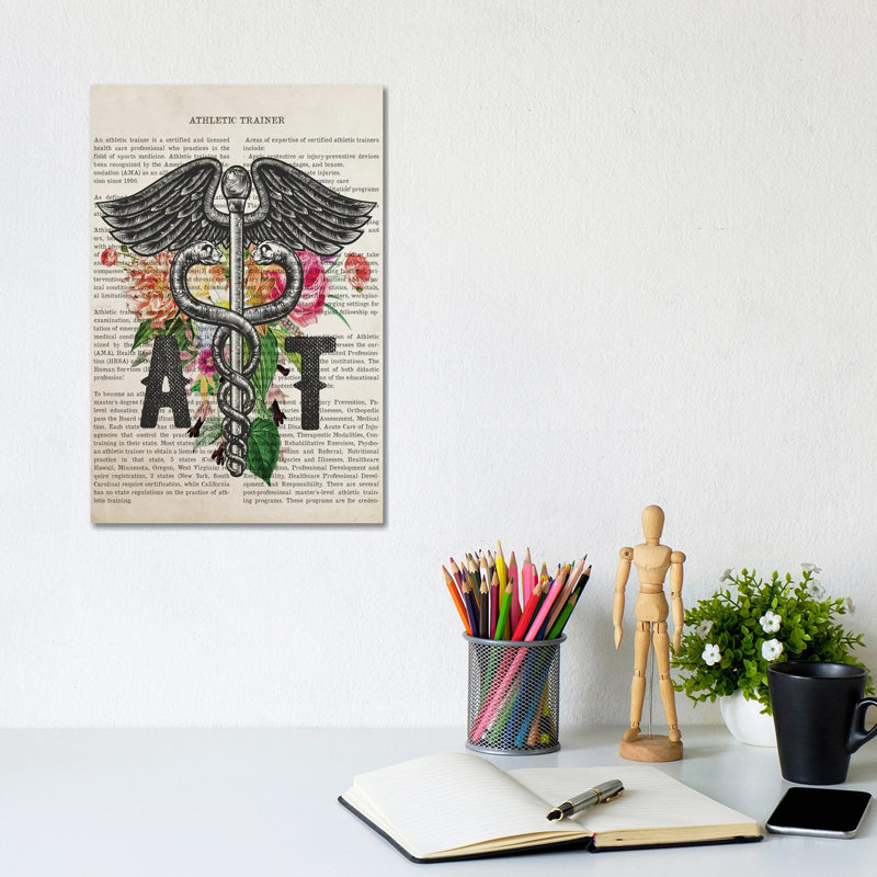 AT, Athletic Trainer With Flowers by Aged Pixel - Wrapped Canvas Print, 20.32 cm H x 30.48 cm W