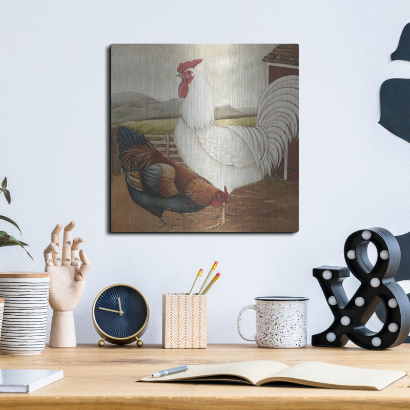 August Grove® «Rooster pair 3» par David Carter, art mural en métal brun, H 12 po x l 12 po